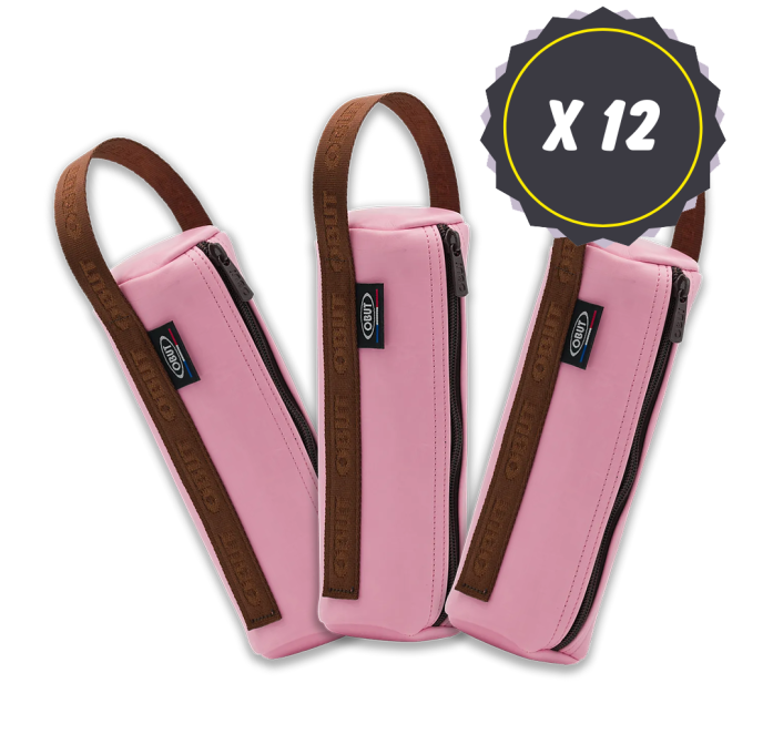 Pack of 12 pink bags made from natural materials