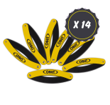 Set of 14 Obut foldable black and yellow pétanque circles