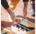 Wooden case with six balls